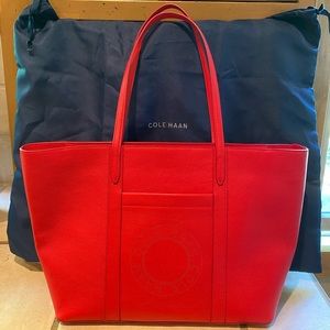 Cole Haan Red Leather Tote with Dust Cover
